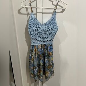 Blue Crochet Floral Sundress